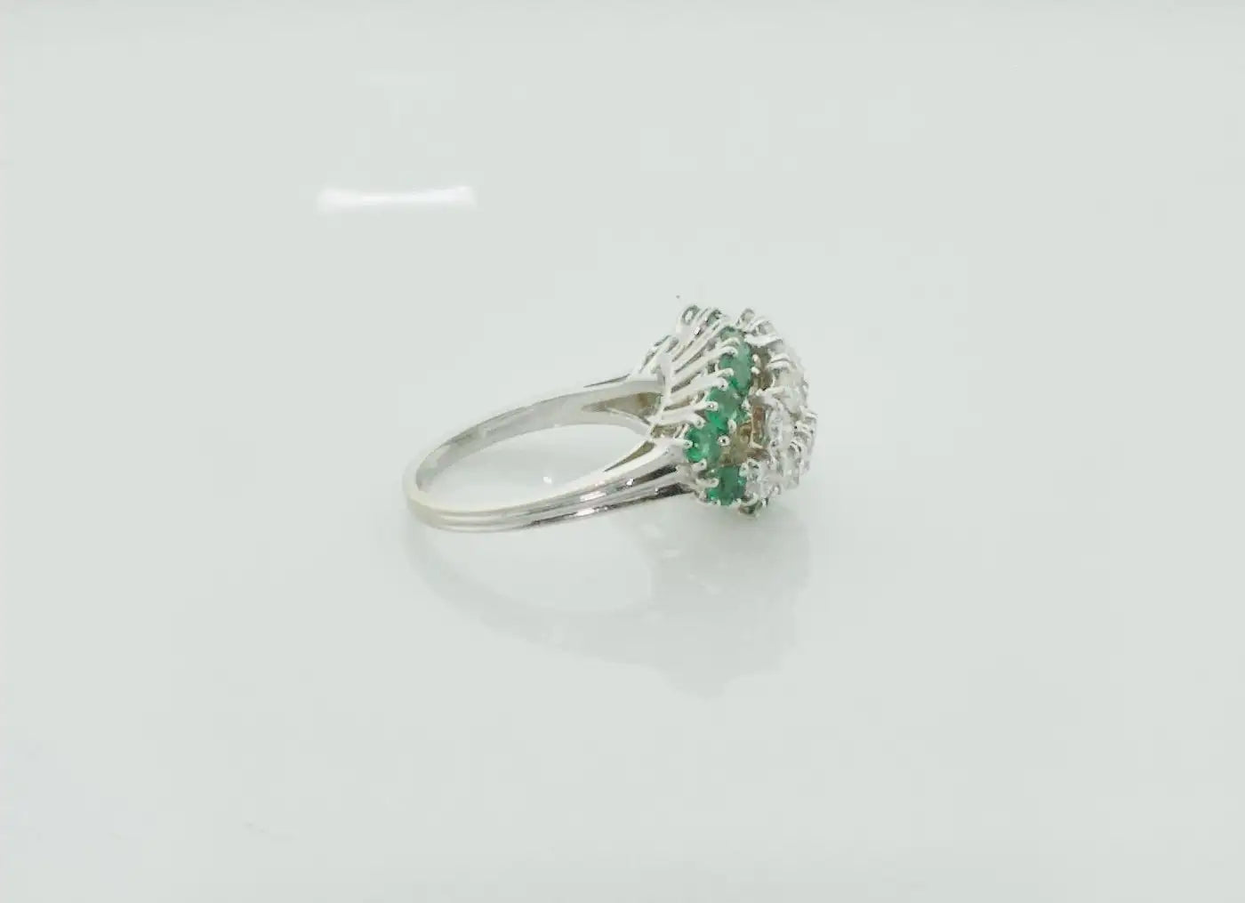 Estate Vintage Emerald and Diamond Ring in 18k White Gold