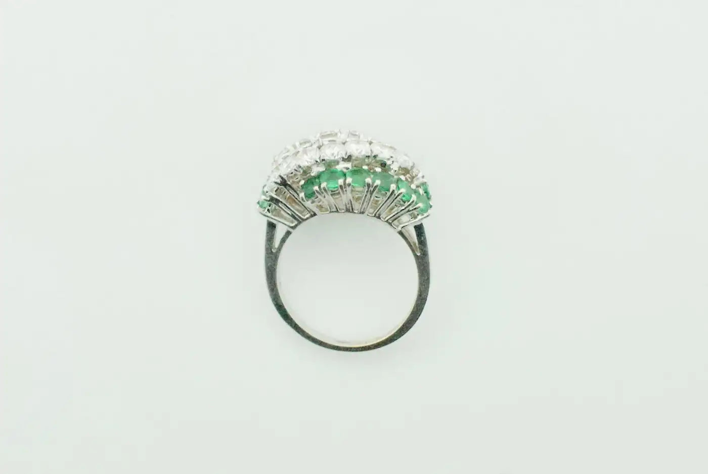 Estate Vintage Emerald and Diamond Ring in 18k White Gold