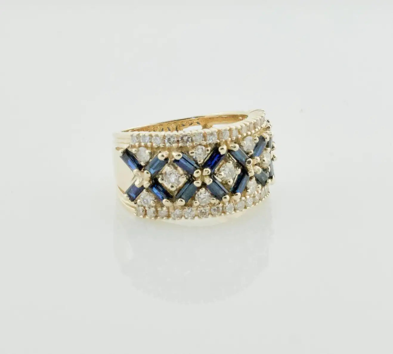 Estate Sapphire and Diamond Wedding Band in Yellow Gold