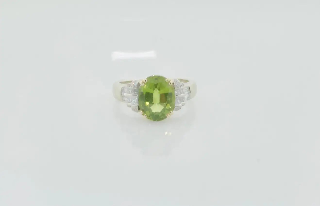 Peridot and Diamond Solitaire Ring in 18k