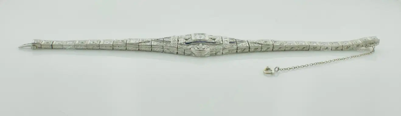 Petite Extreme Art Deco Platinum Diamond and Synthetic Sapphire Bracelet C.1920