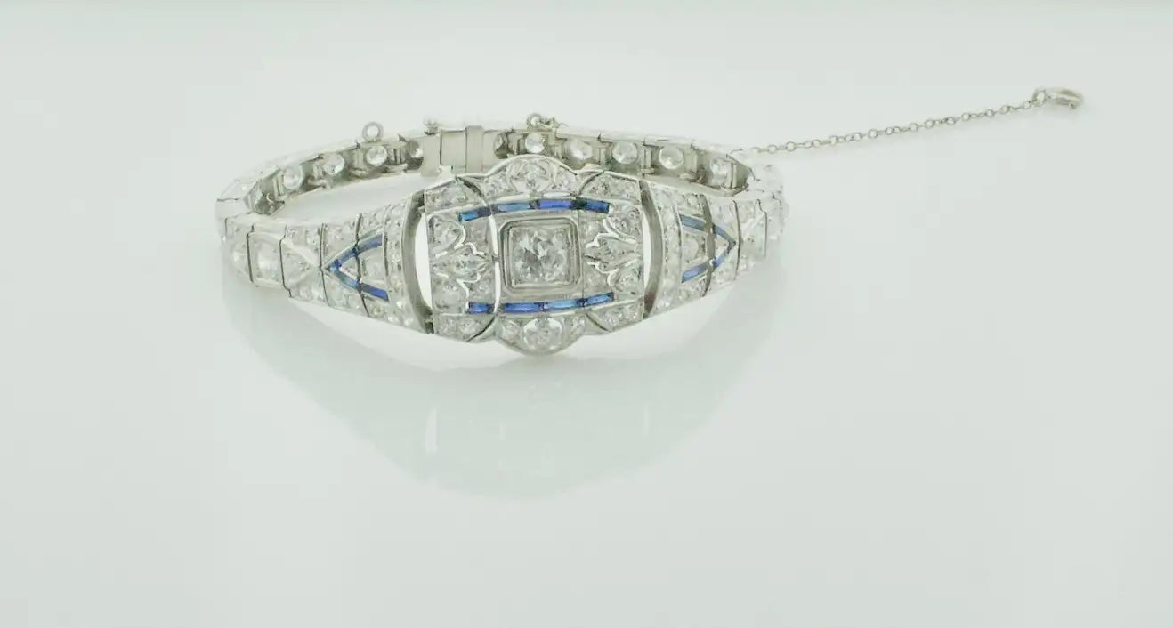 Petite Extreme Art Deco Platinum Diamond and Synthetic Sapphire Bracelet C.1920