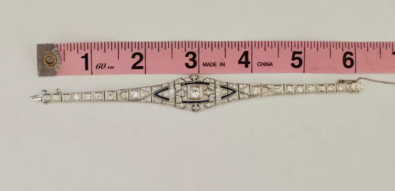 Petite Extreme Art Deco Platinum Diamond and Synthetic Sapphire Bracelet C.1920