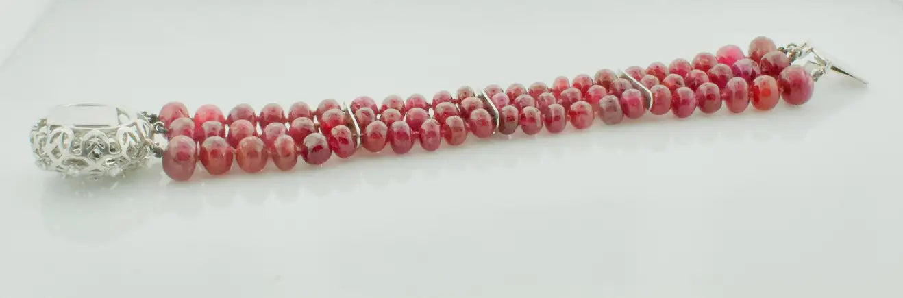 225 Carats Ruby Bead and Diamond Bracelet in White Gold