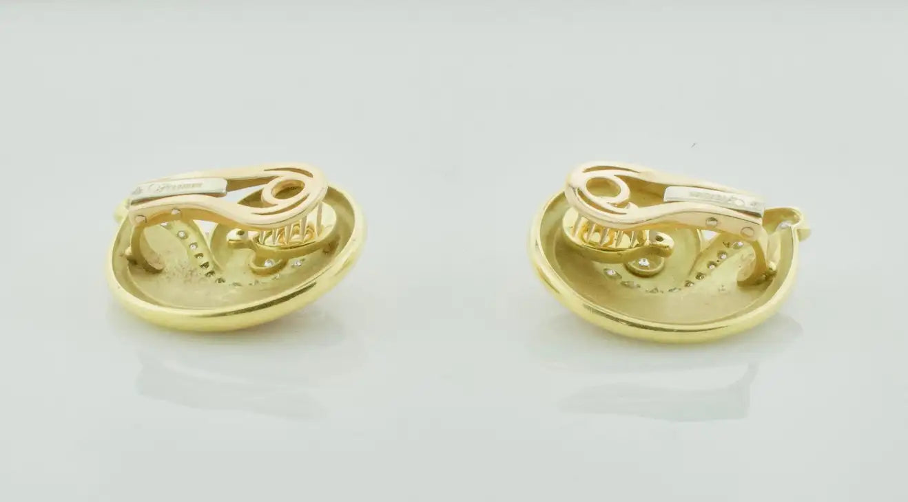 Leo De Vroomen Diamond and Guilloché Red Enamel Earrings in 18k