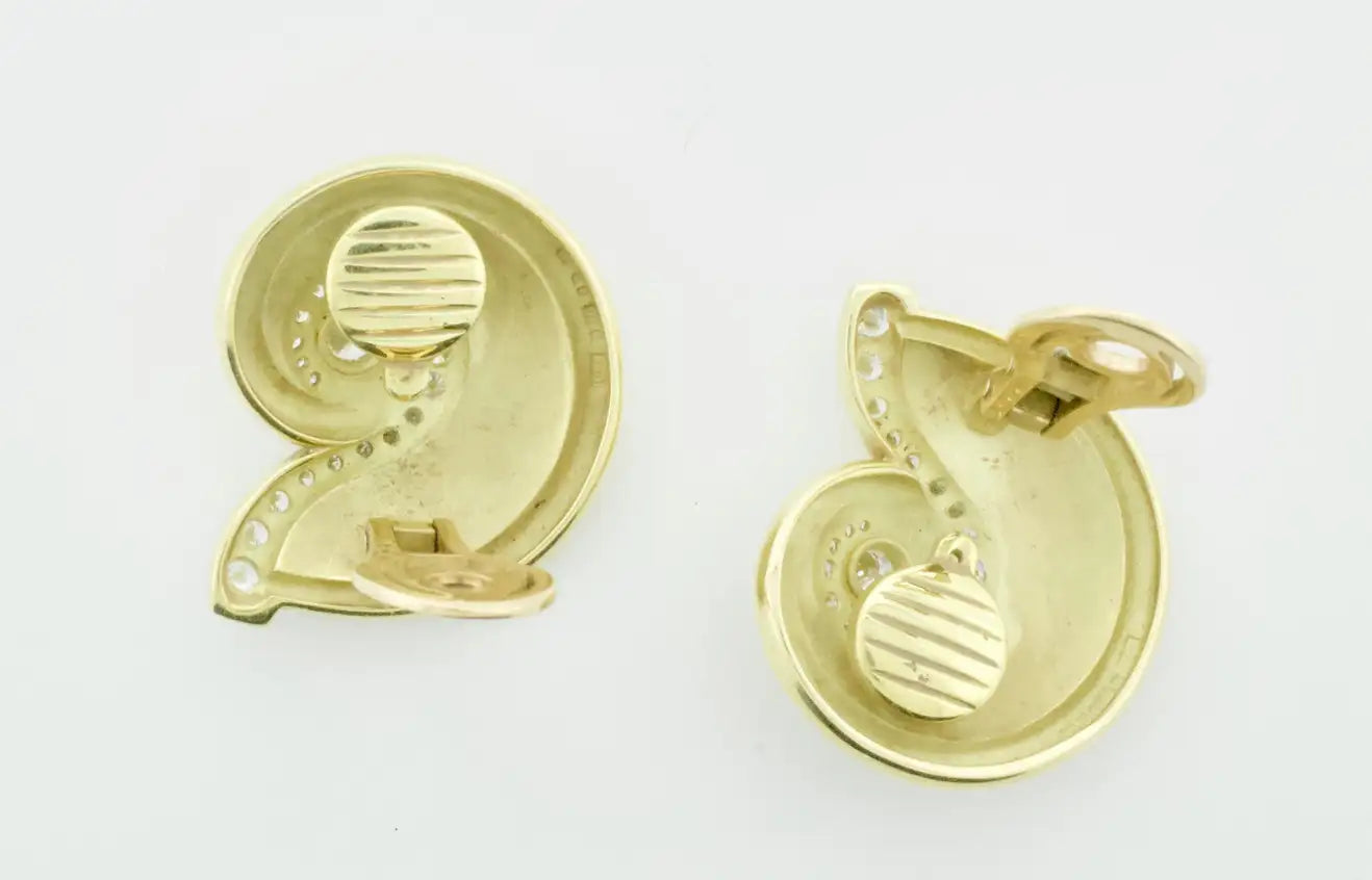 Leo De Vroomen Diamond and Guilloché Red Enamel Earrings in 18k