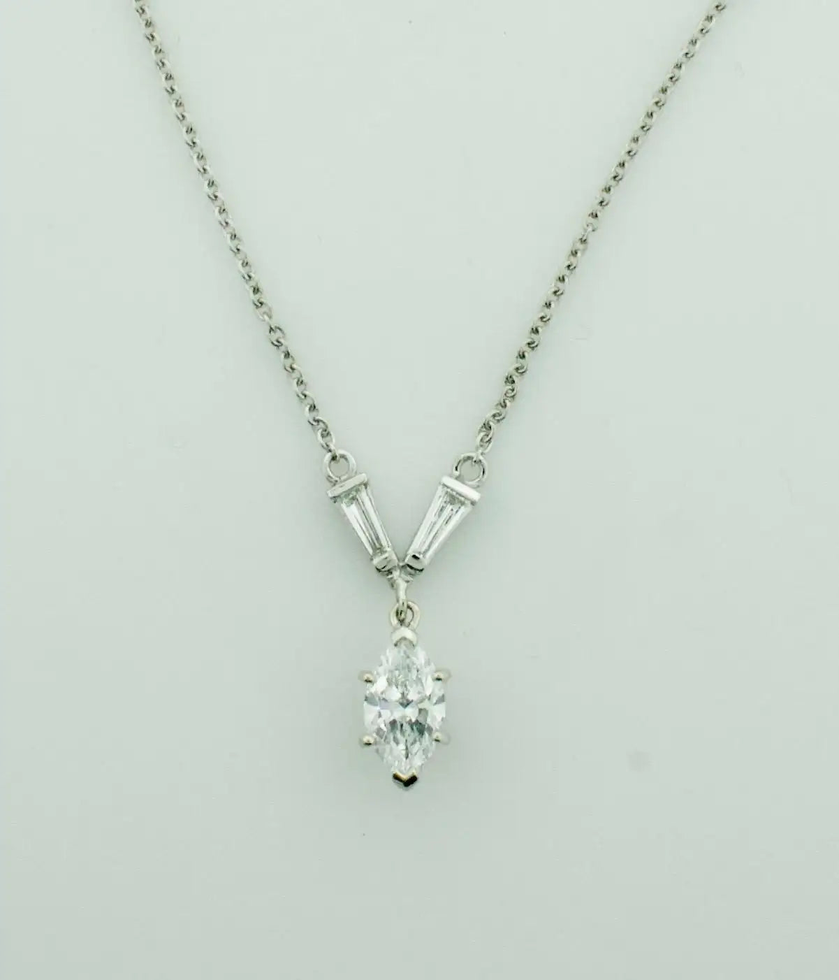 Classic Marquise Diamond Drop Necklace in Platinum GIA E SI1