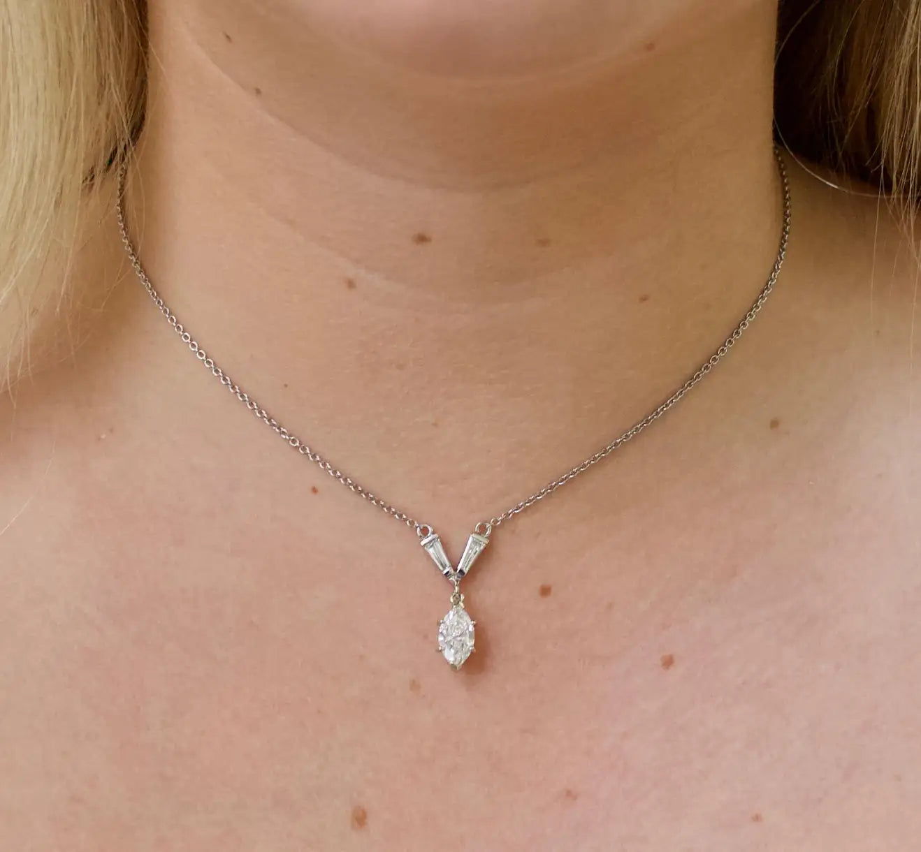 Classic Marquise Diamond Drop Necklace in Platinum GIA E SI1