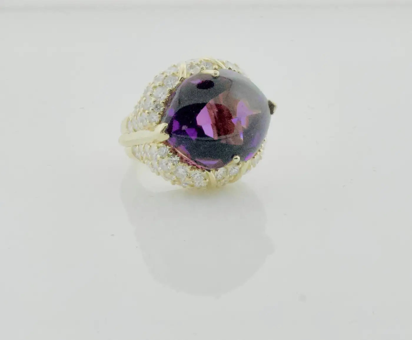 Fashion Forward Fancy Cut Amethyst and Diamond Ring in 18k Yellow Gold