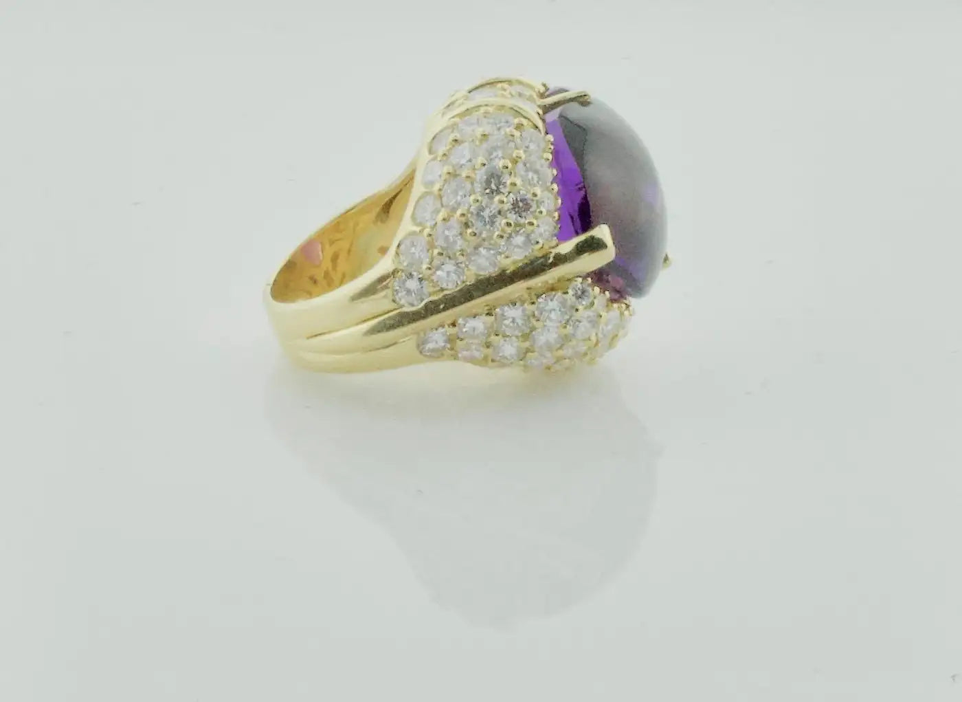 Fashion Forward Fancy Cut Amethyst and Diamond Ring in 18k Yellow Gold