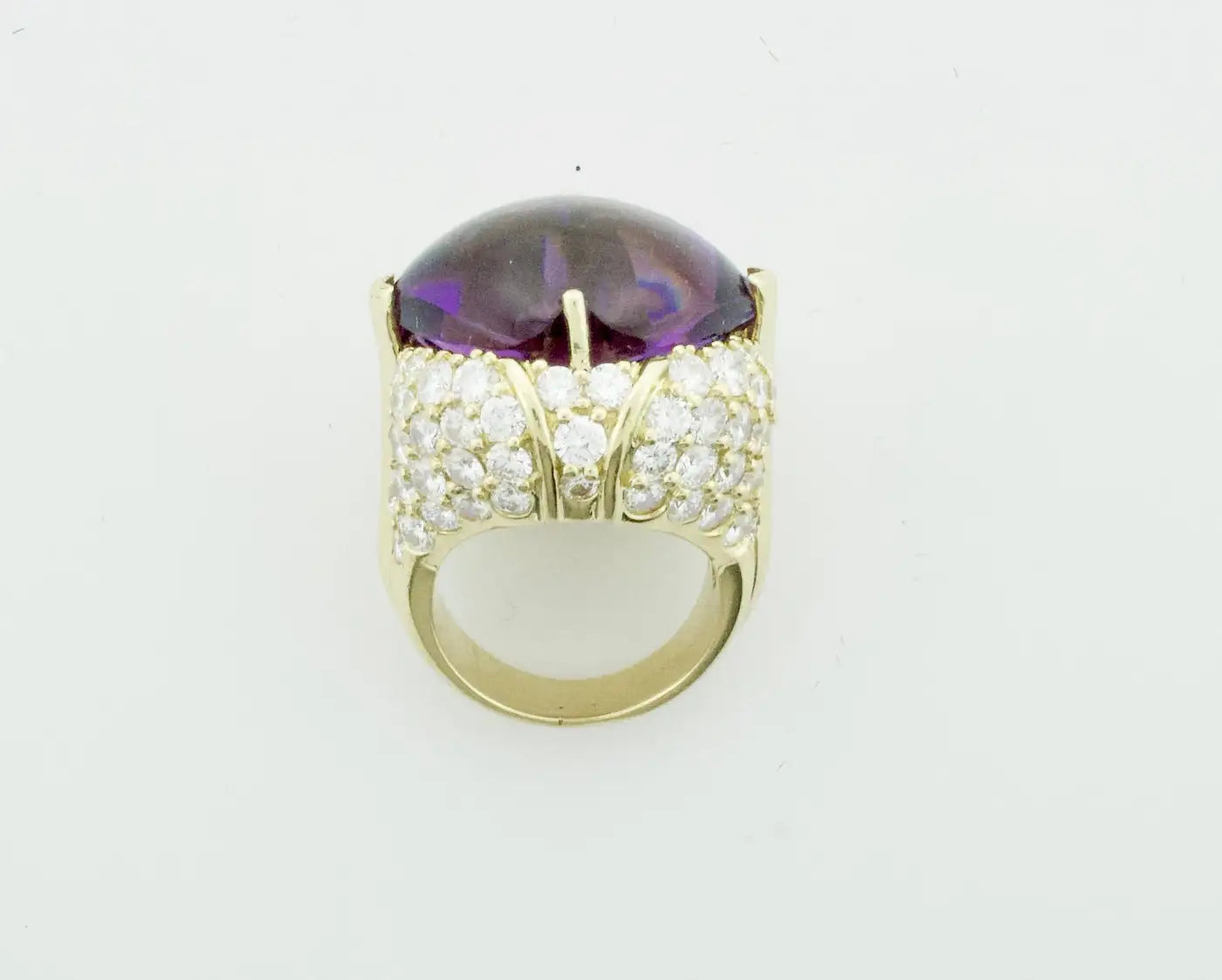 Fashion Forward Fancy Cut Amethyst and Diamond Ring in 18k Yellow Gold