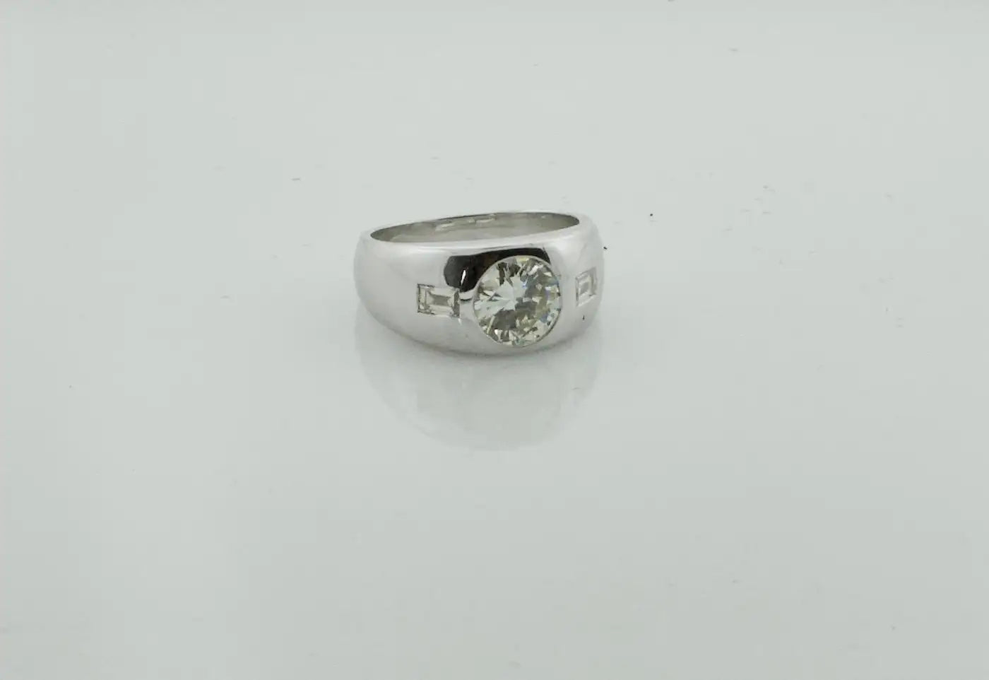 High Low Transitional Cut Diamond Ring in Platinum, circa 1940s