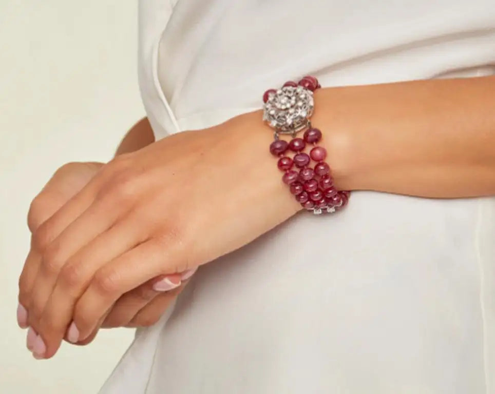 225 Carats Ruby Bead and Diamond Bracelet in White Gold