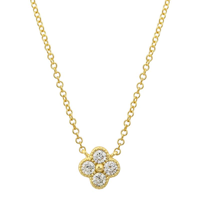 Yellow Gold Diamond Clover Necklace