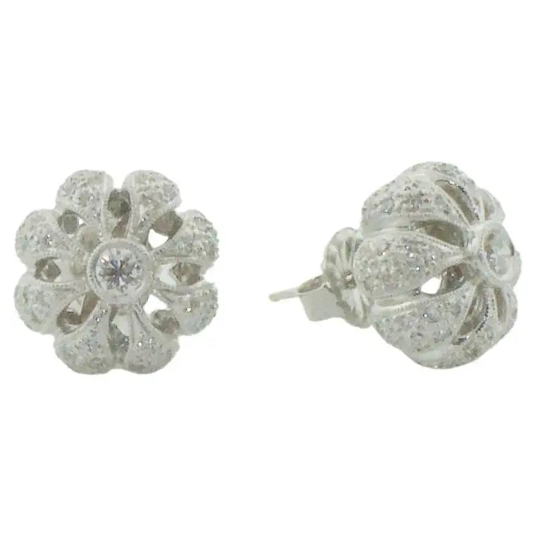 Diamond Floral Earrings in 18k White Gold