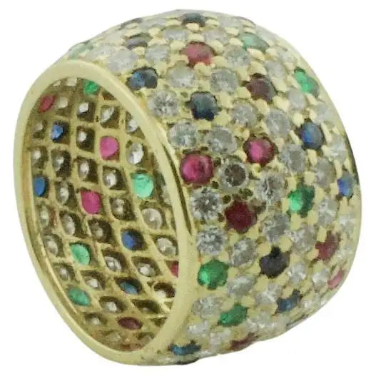 Wide Pave' Eternity Band with Diamonds, Sapphires and Rubies