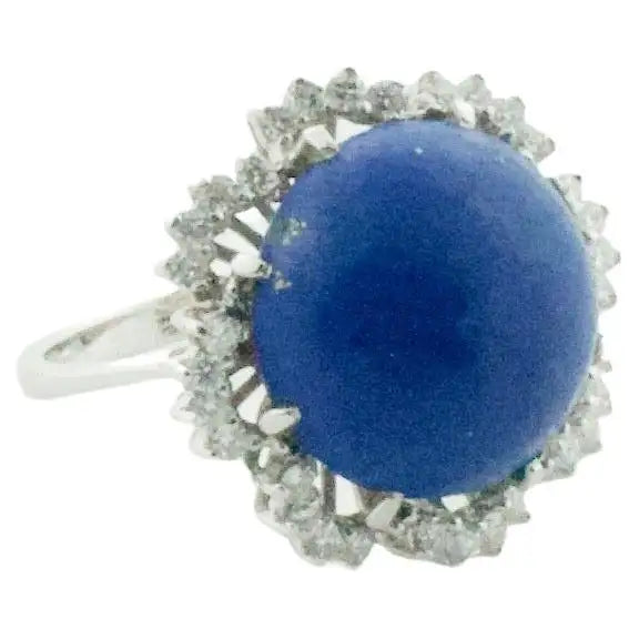 Lapis Lazuli and Diamond Dome Ring in White Gold, circa 1960's