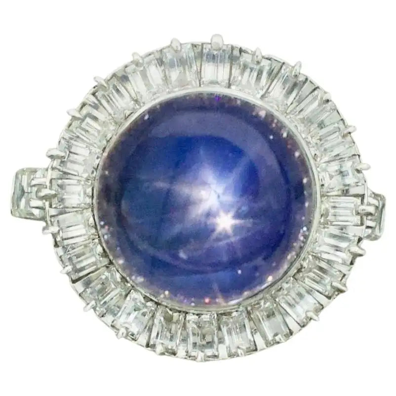 Blue Star Sapphire and Diamond Ring in Platinum circa 1950's