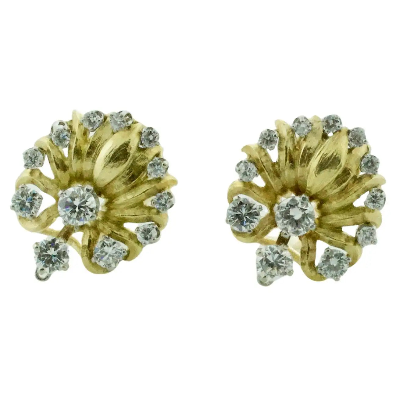 Delightful 18k Yellow and White Gold Earrings, Circa 1950's