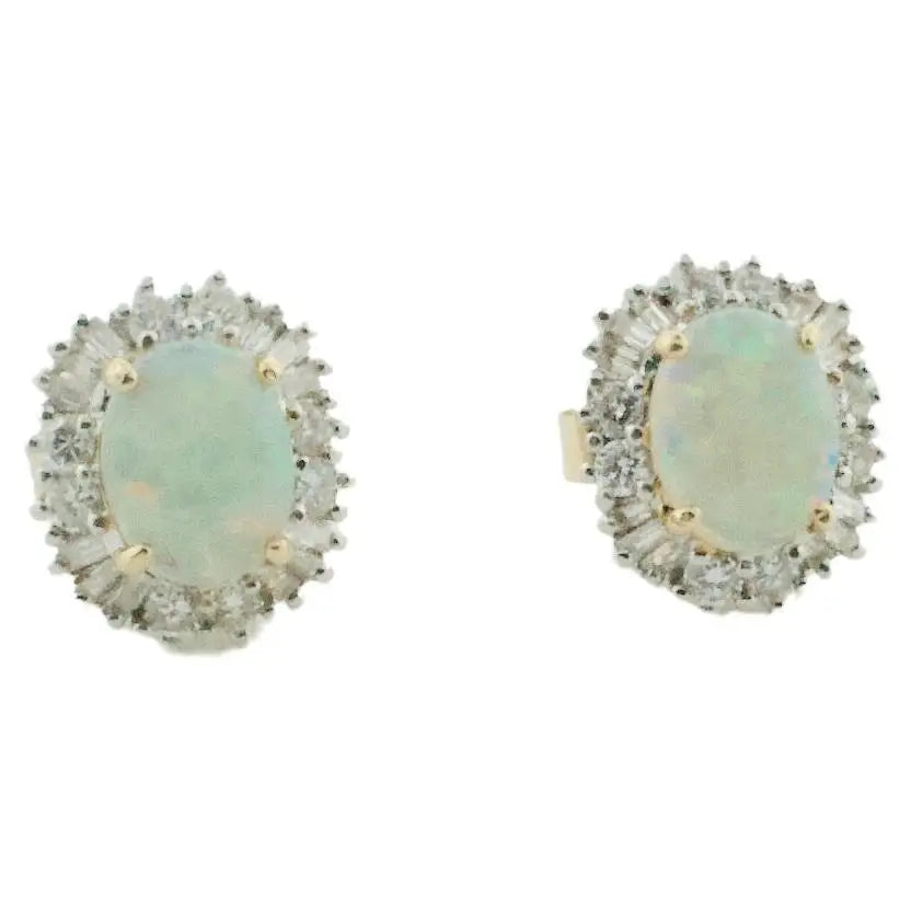 Opal and Diamond Earrings in Yellow Gold