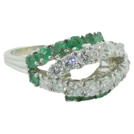 Estate Vintage Emerald and Diamond Ring in 18k White Gold