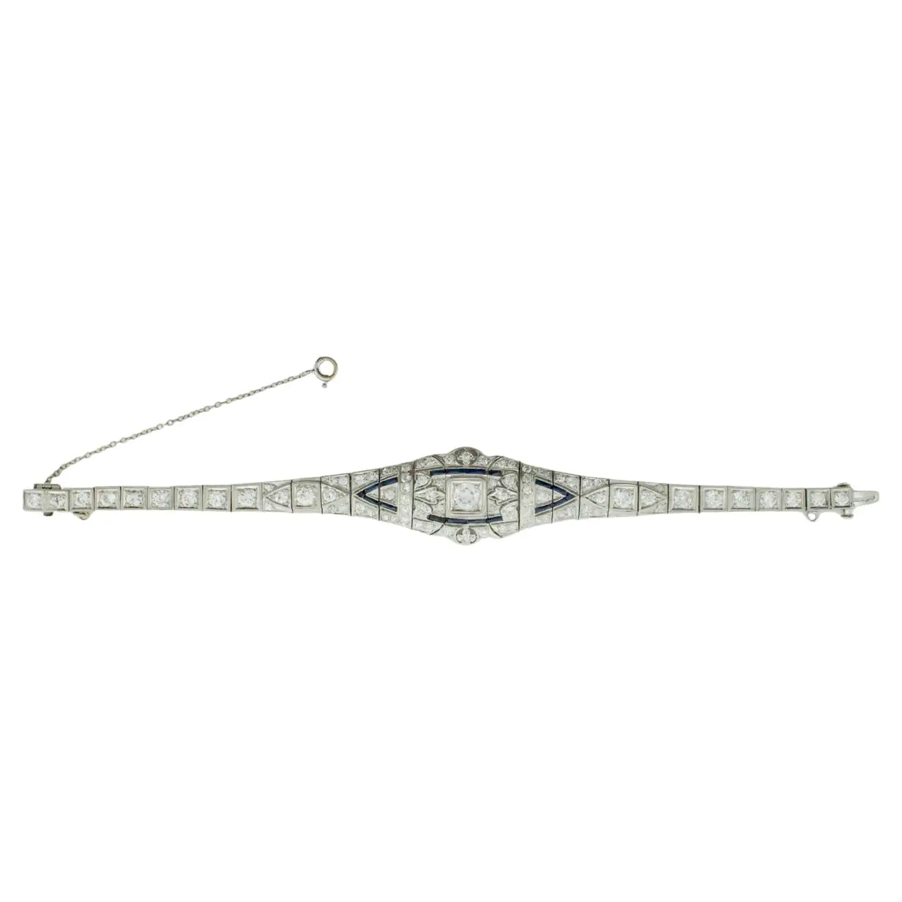 Petite Extreme Art Deco Platinum Diamond and Synthetic Sapphire Bracelet C.1920