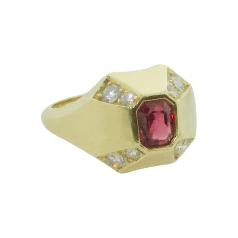 Modern Ruby and Diamond Ring in 18k Yellow Gold