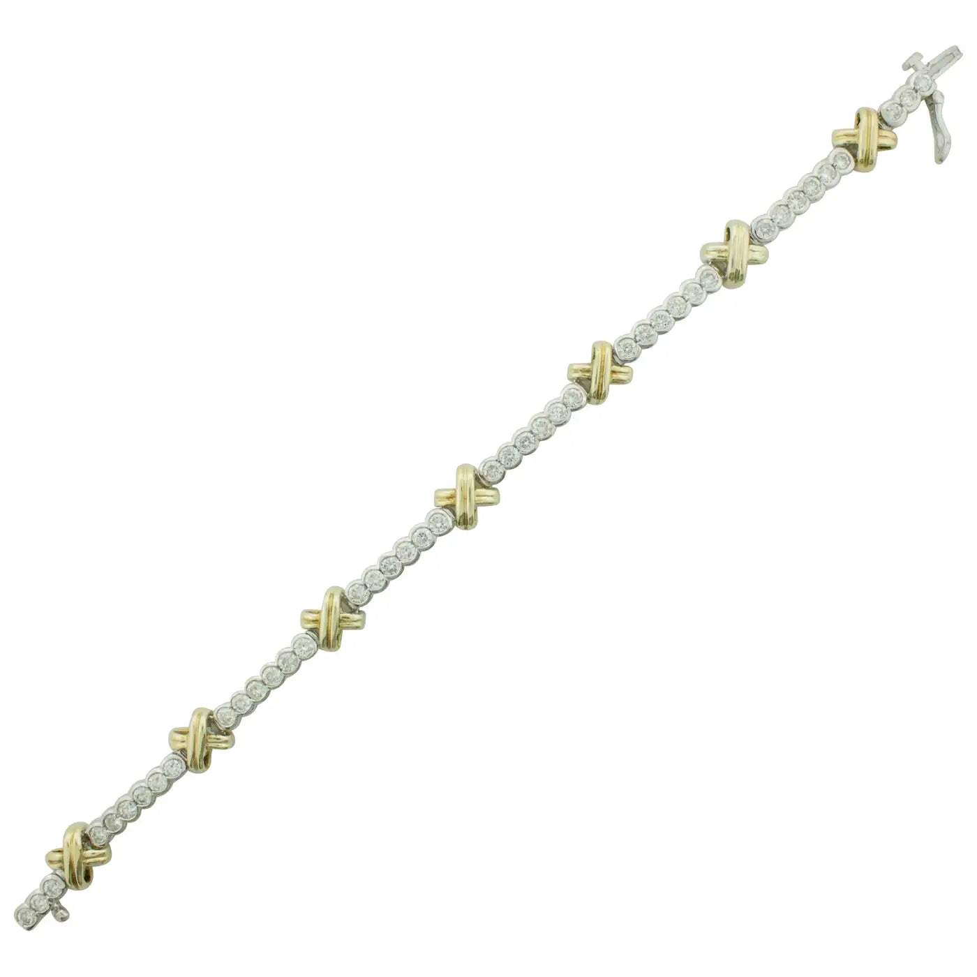 Yellow and White Gold Diamond "X" Tennis Bracelet