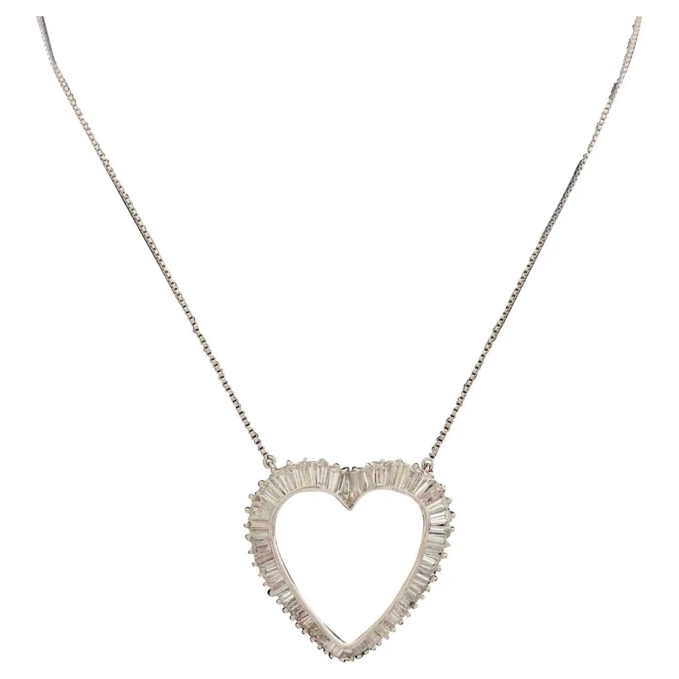 Platinum Diamond Baguette Heart Necklace 3.00 Carats Circa 1960's