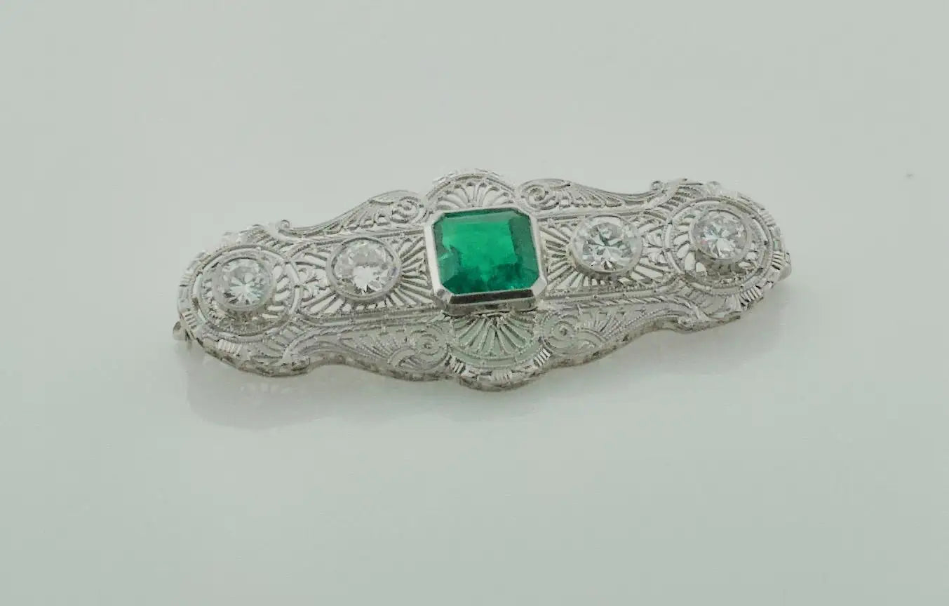 Colombian Emerald and Diamond Necklace / Brooch circa 1920s GIA Certified