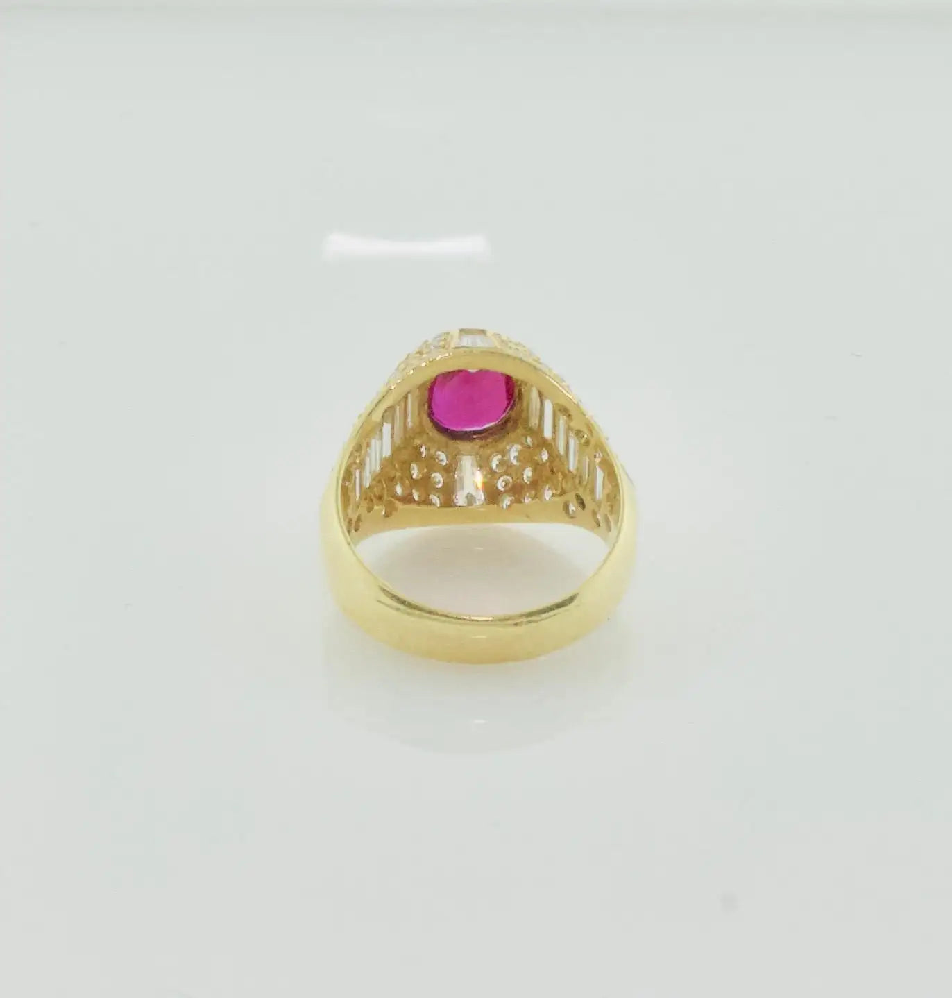 Burma Ruby and Diamond Cigar Band Style Ring in 18k Yellow Gold
