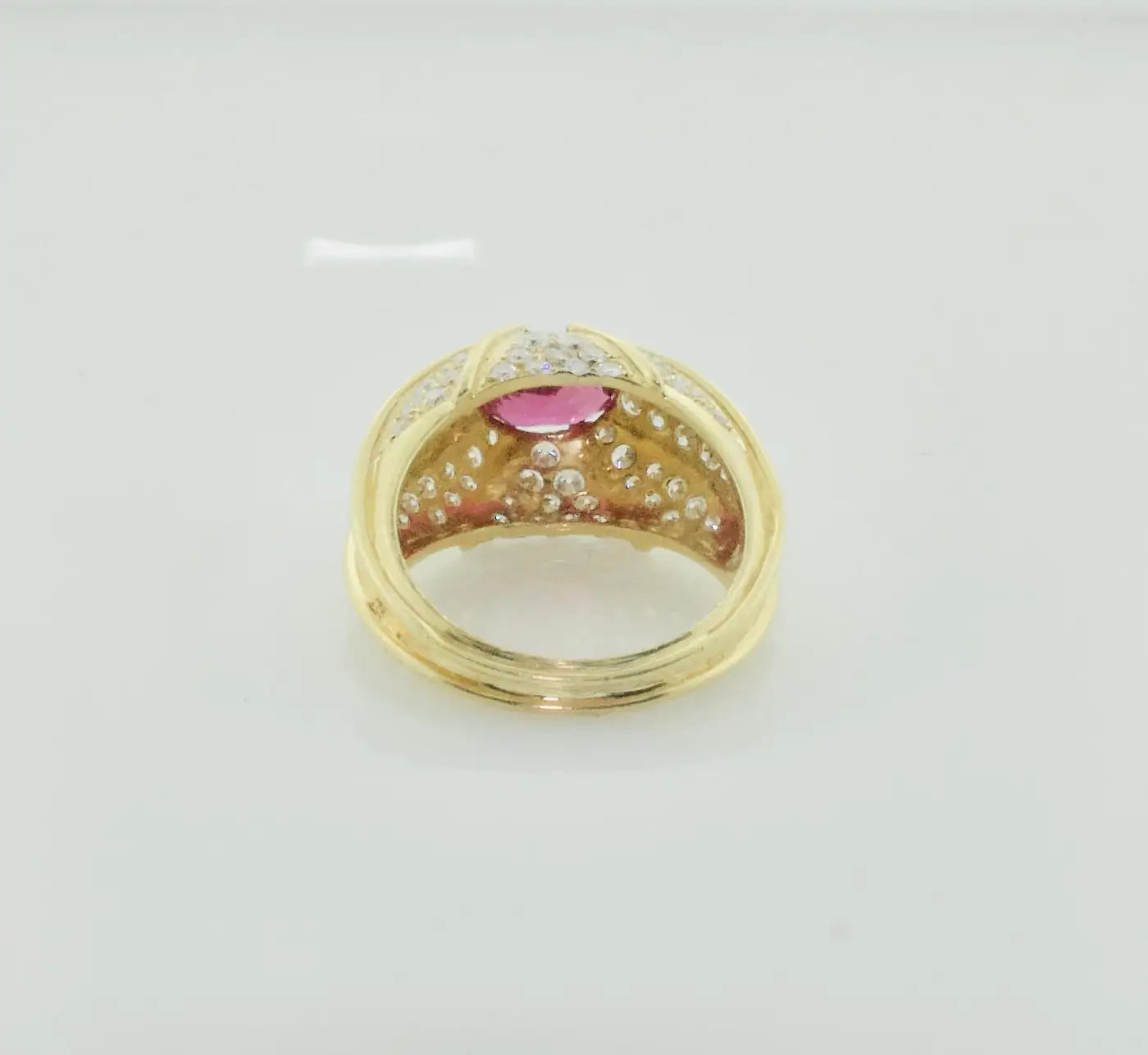 Domed Ruby and Diamond Ring in 18k Yellow Gold GIA No Heat