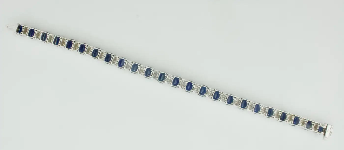 Emerald Cut Sapphire and Diamond Tennis Bracelet in 18k