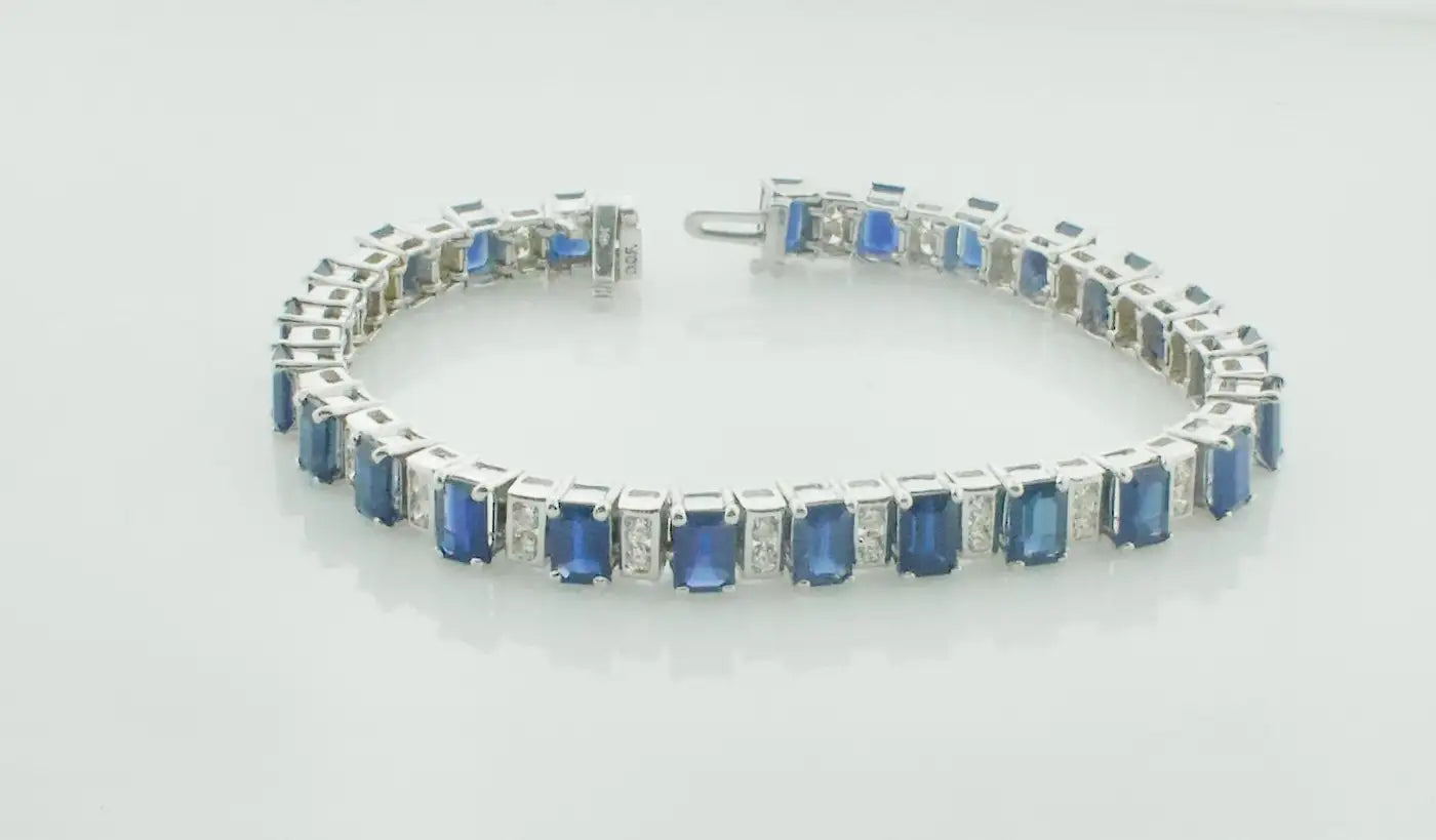 Emerald Cut Sapphire and Diamond Tennis Bracelet in 18k