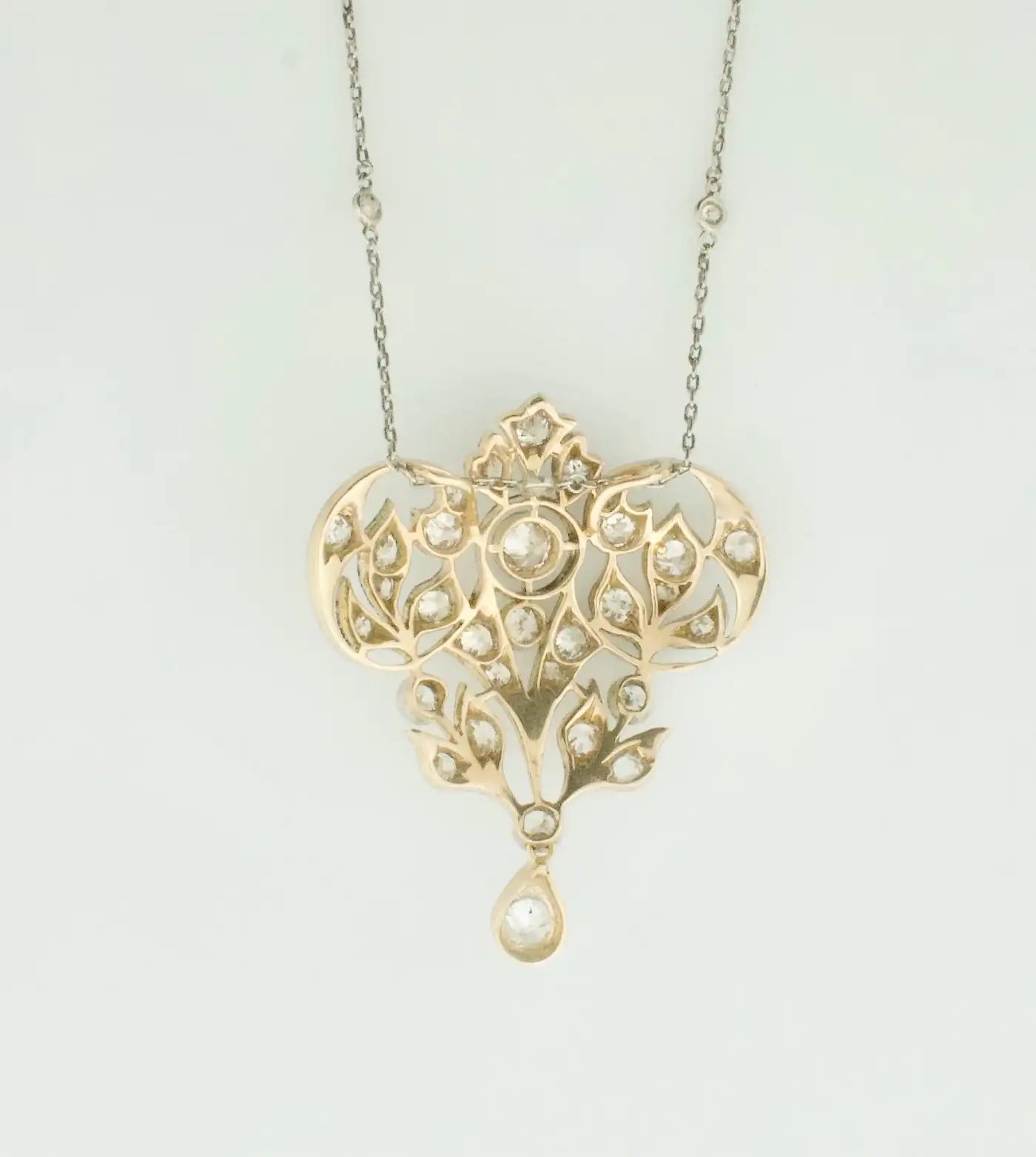 Edwardian Circa 1800's Diamond Platinum on 14k Yellow Gold Necklace