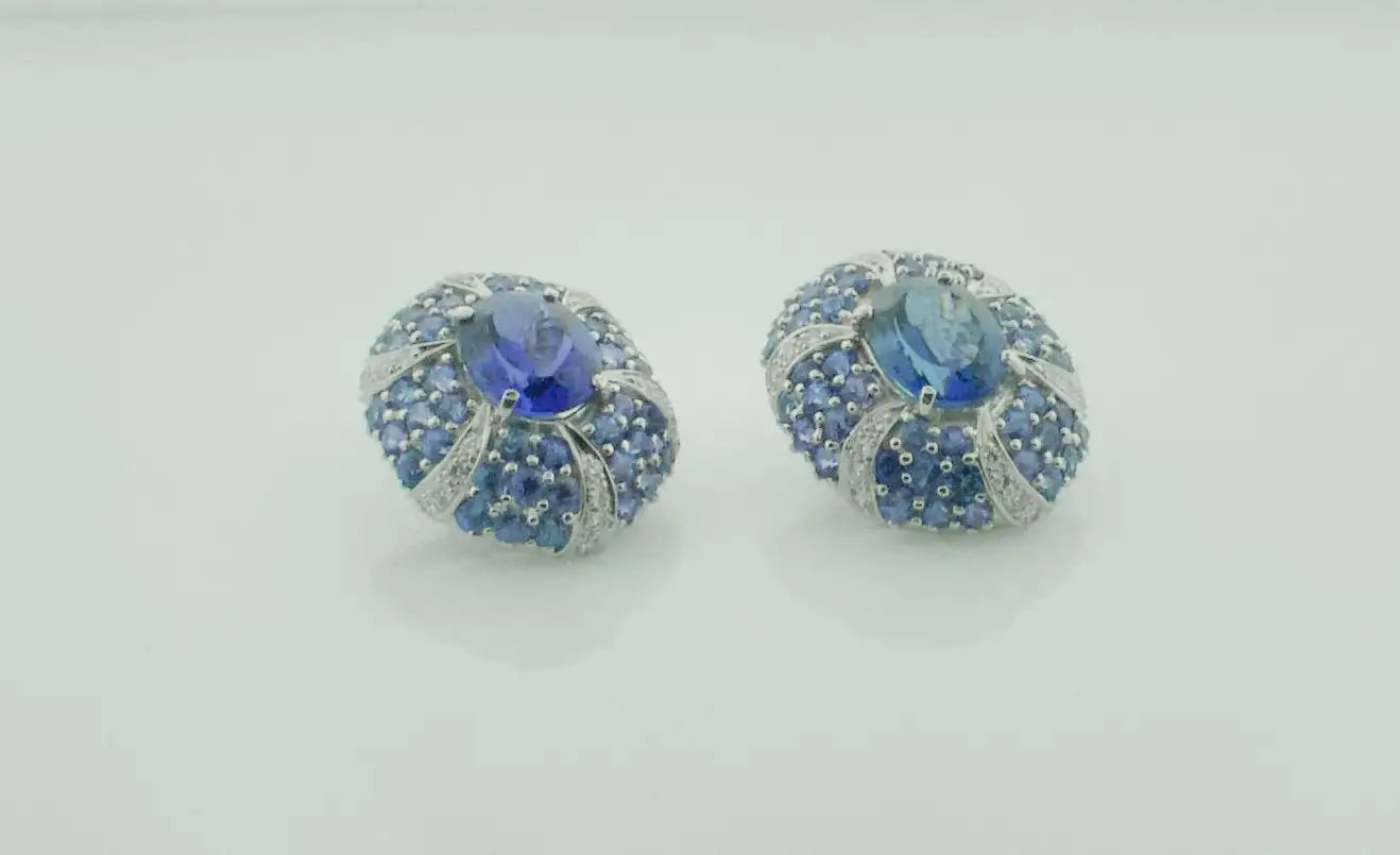 Substantial Tanzanite and Diamond Earrings in 18k Gold