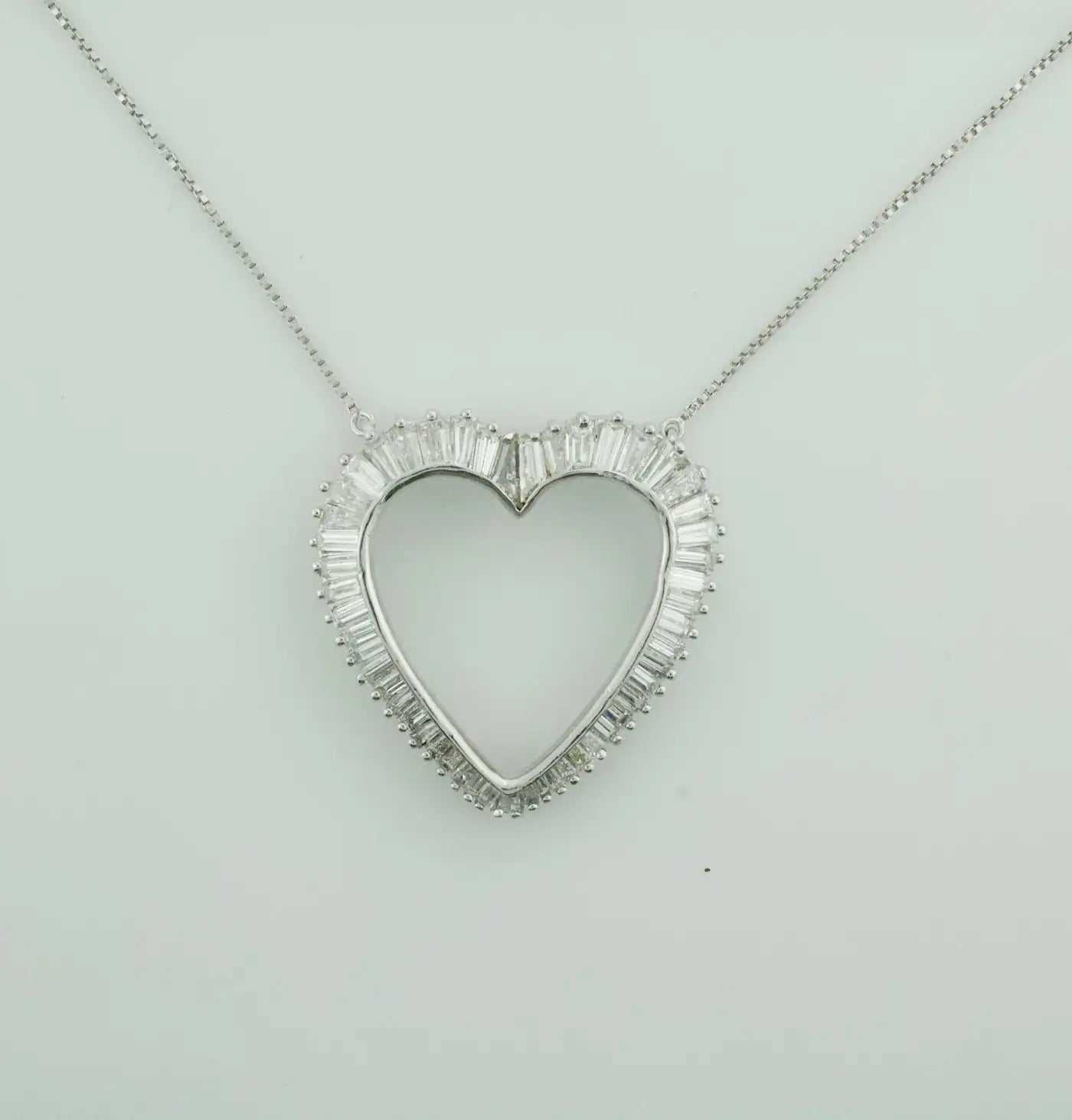 Platinum Diamond Baguette Heart Necklace 3.00 Carats Circa 1960's