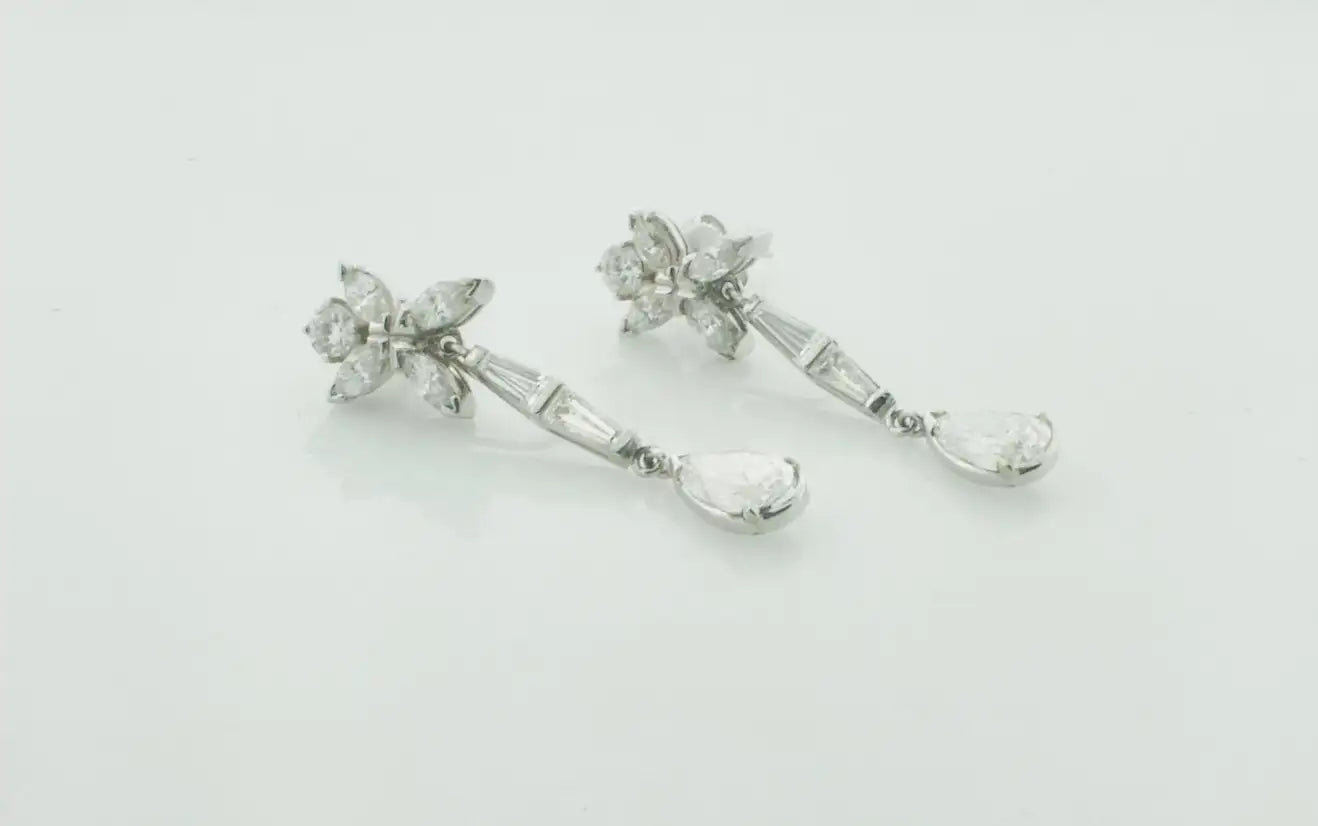 Diamond Pear Shape Drop Earrings in Platinum, circa 1950's