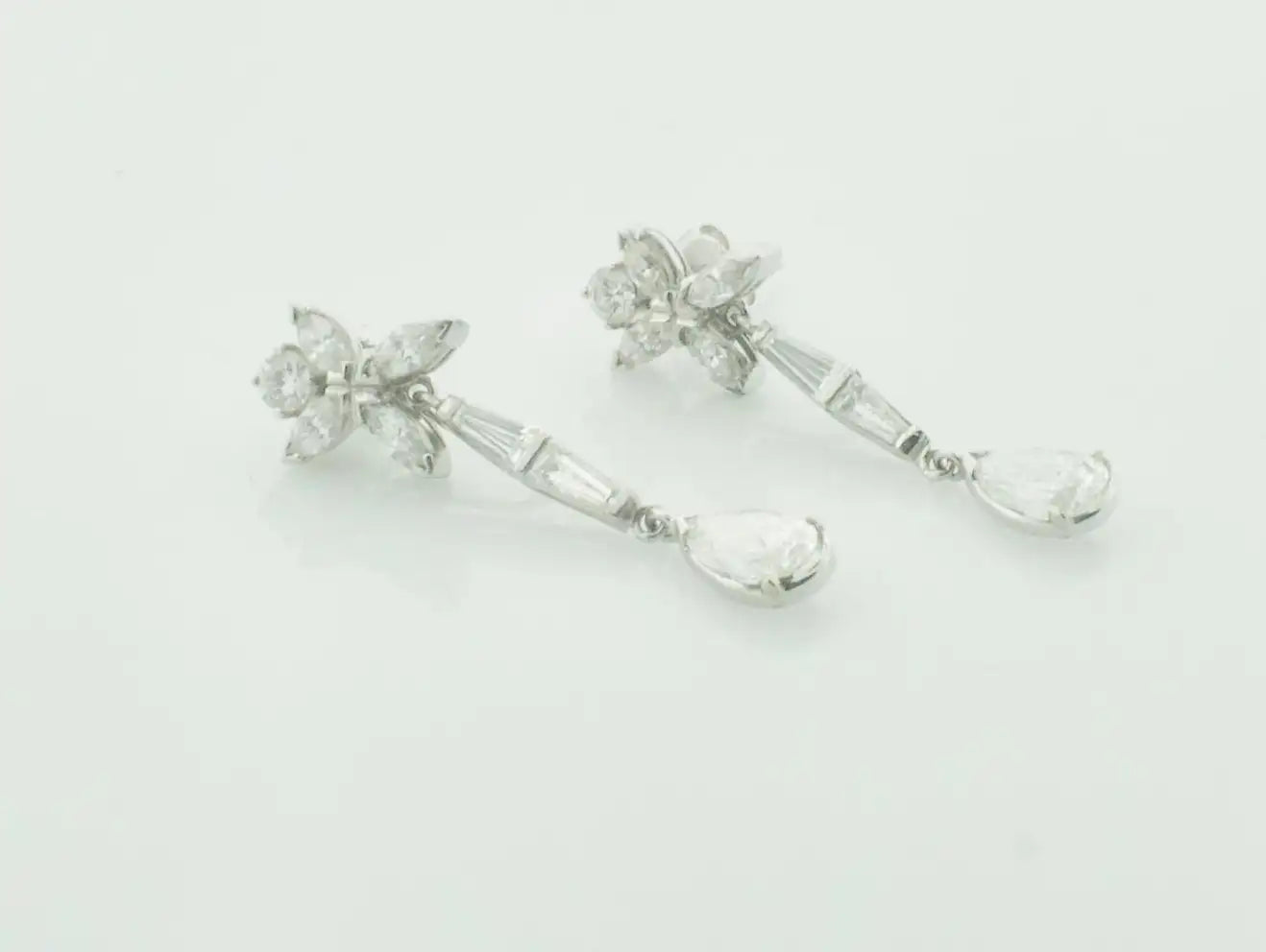 Diamond Pear Shape Drop Earrings in Platinum, circa 1950's