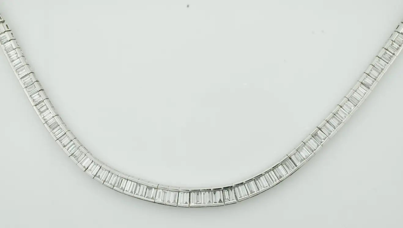 Platinum Baguette Diamond Straight Line Necklace 17.50 carats