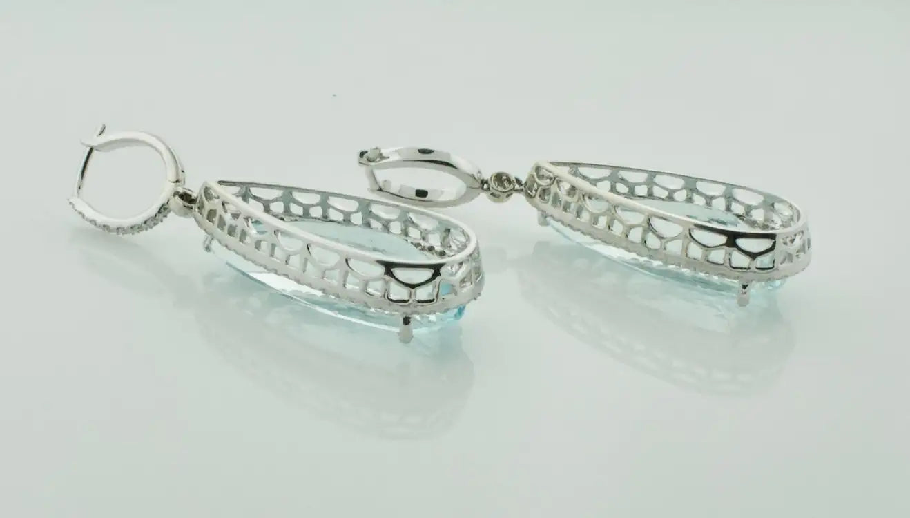 Aquamarine and Diamond Dangling Drop Earrings in 18k White Gold