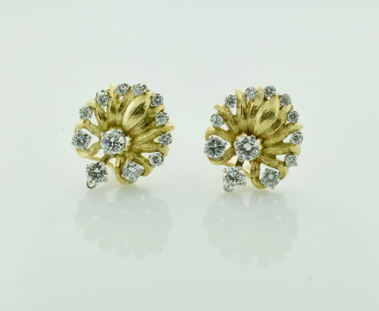 Delightful 18k Yellow and White Gold Earrings, Circa 1950's