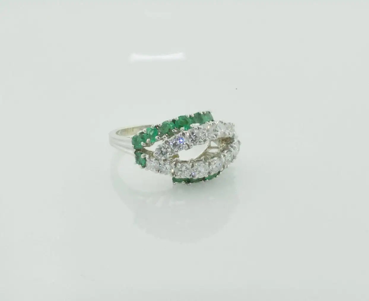 Estate Vintage Emerald and Diamond Ring in 18k White Gold