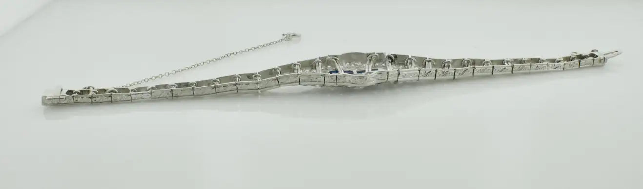 Petite Extreme Art Deco Platinum Diamond and Synthetic Sapphire Bracelet C.1920