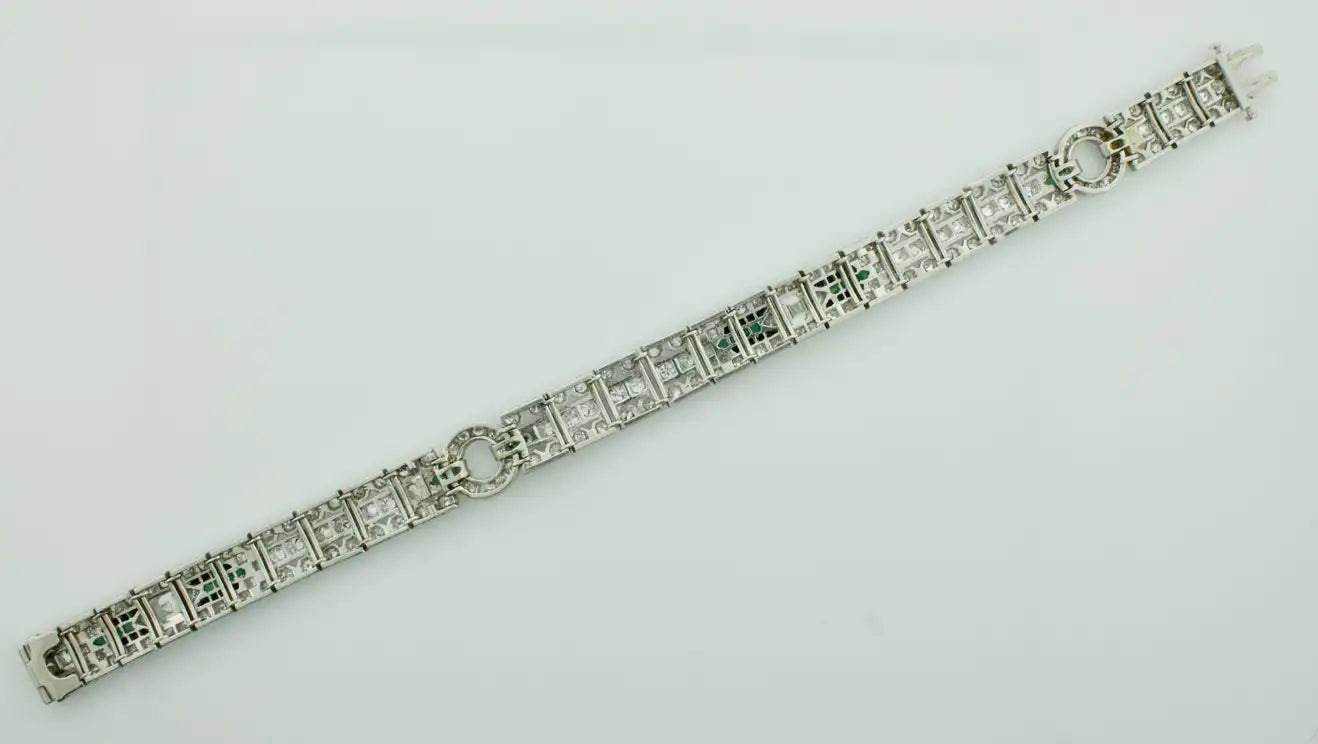 Extreme Art Deco Diamond, Emerald and Onyx Platinum Bracelet