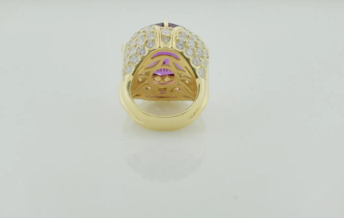 Fashion Forward Fancy Cut Amethyst and Diamond Ring in 18k Yellow Gold