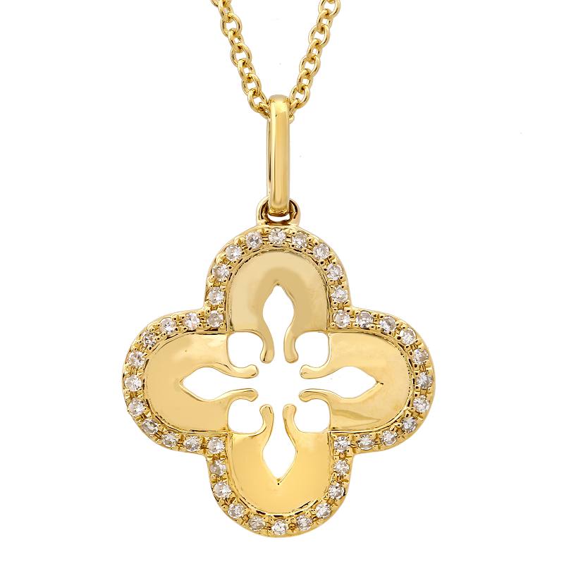 14k Yellow Gold Diamond Clover Necklace