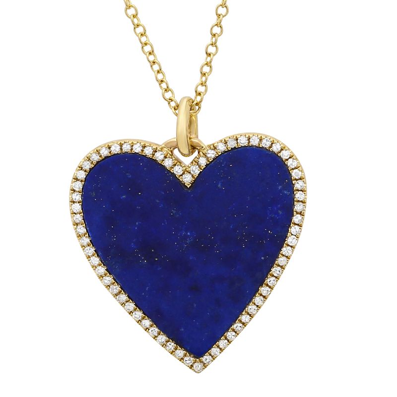 Yellow Gold Lapis and Diamond Heart Necklace