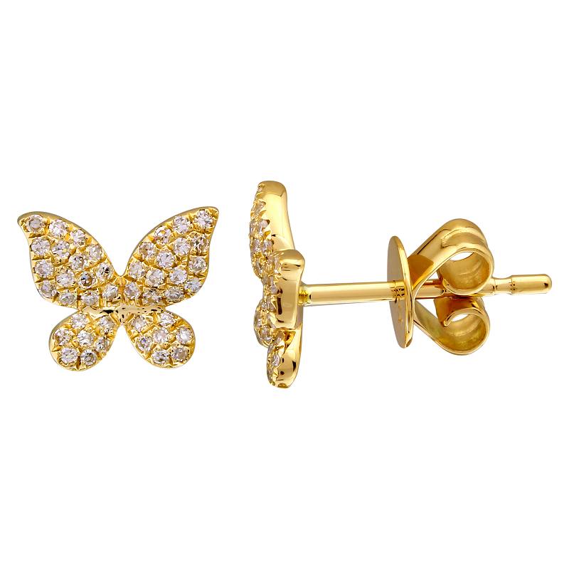 14k Yellow Gold Diamond Butterfly Stud Earrings