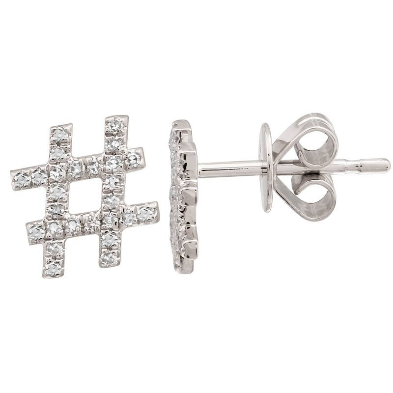 White Gold Hashtag Diamond Stud Earrings